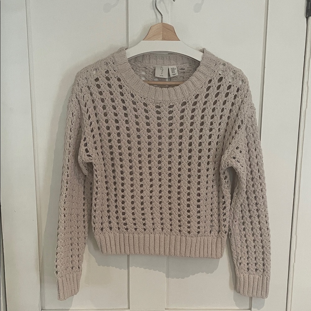 Joie Openwork Crewneck Sweater in Light Taupe